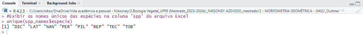 Screenshot of coordinate files and Excel data structure